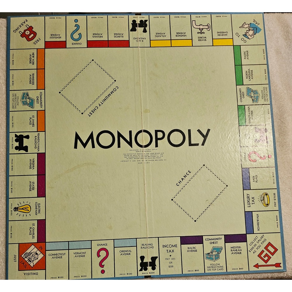 Vintage Monopoly Game Board Replacement Part‎ Square Foldable Decor